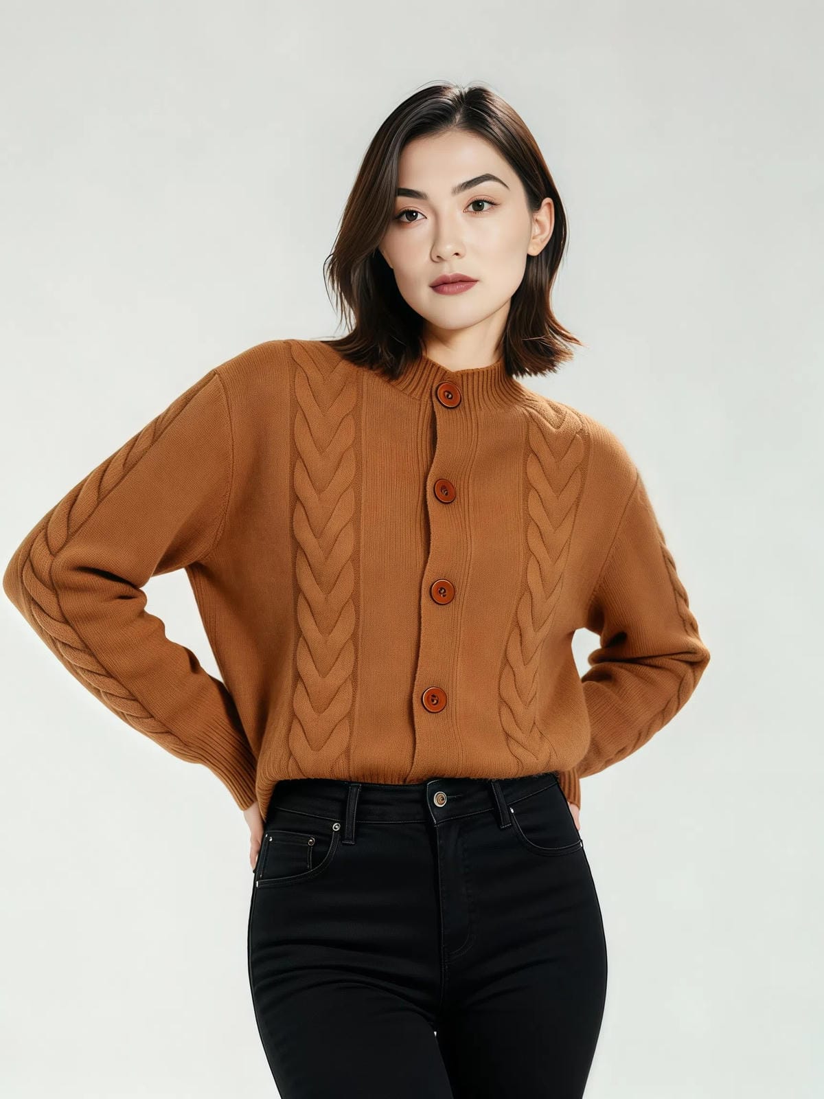 Retro sweter dzianinowy typu kardigan