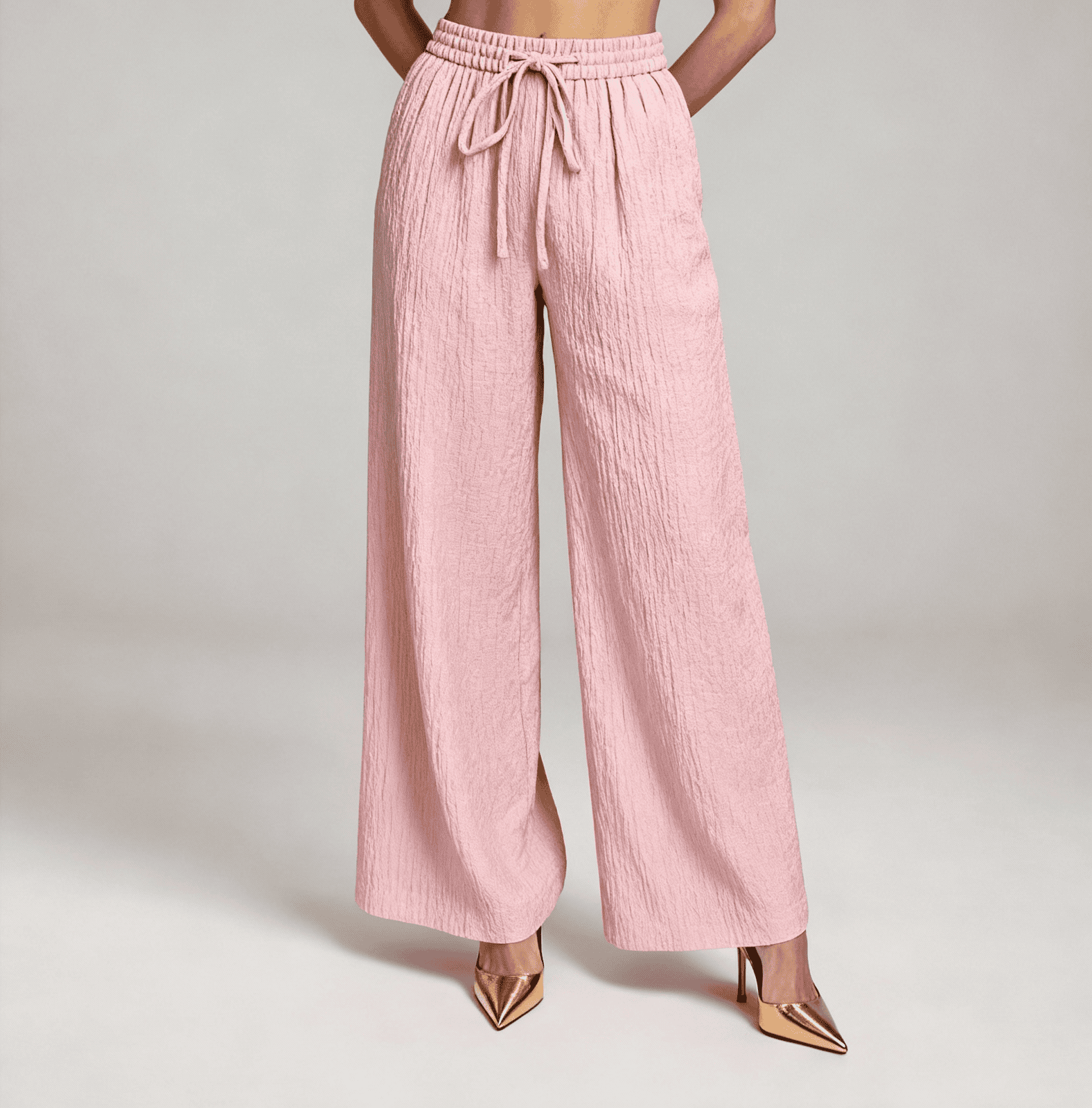 Modne luźne spodnie wiązane w pasie