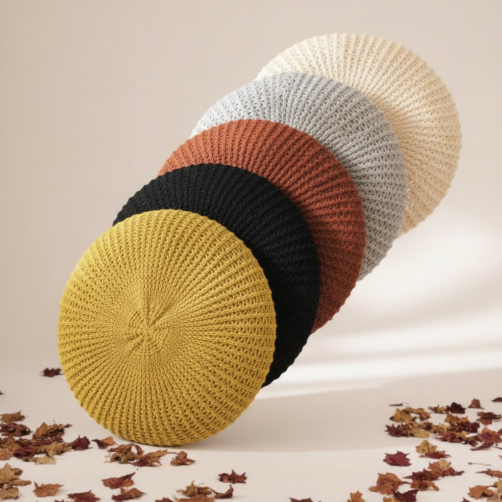 Cienki beret lniany w stylu retro