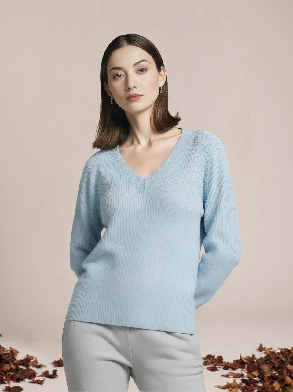 Sweter dzianinowy z dekoltem w serek