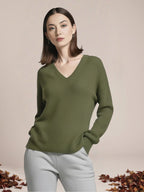 Sweter dzianinowy z dekoltem w serek