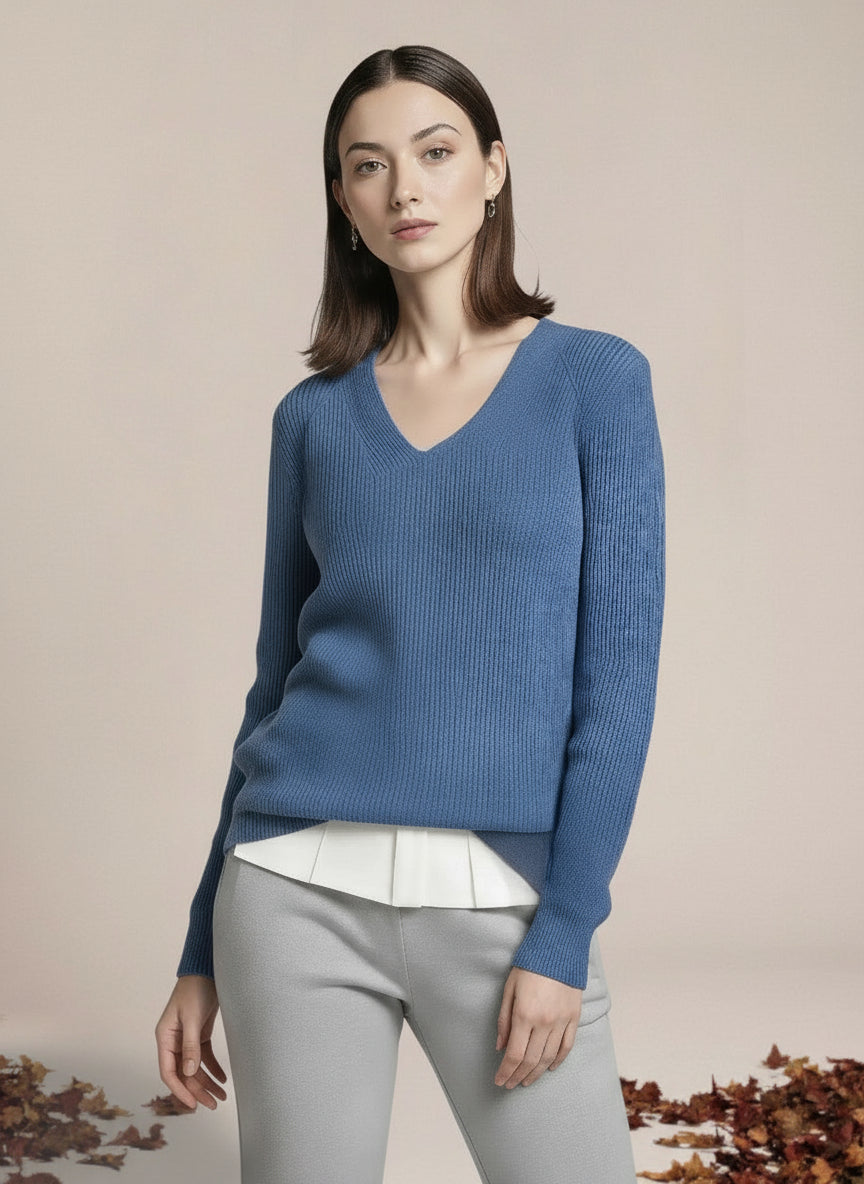 Sweter dzianinowy z dekoltem w serek