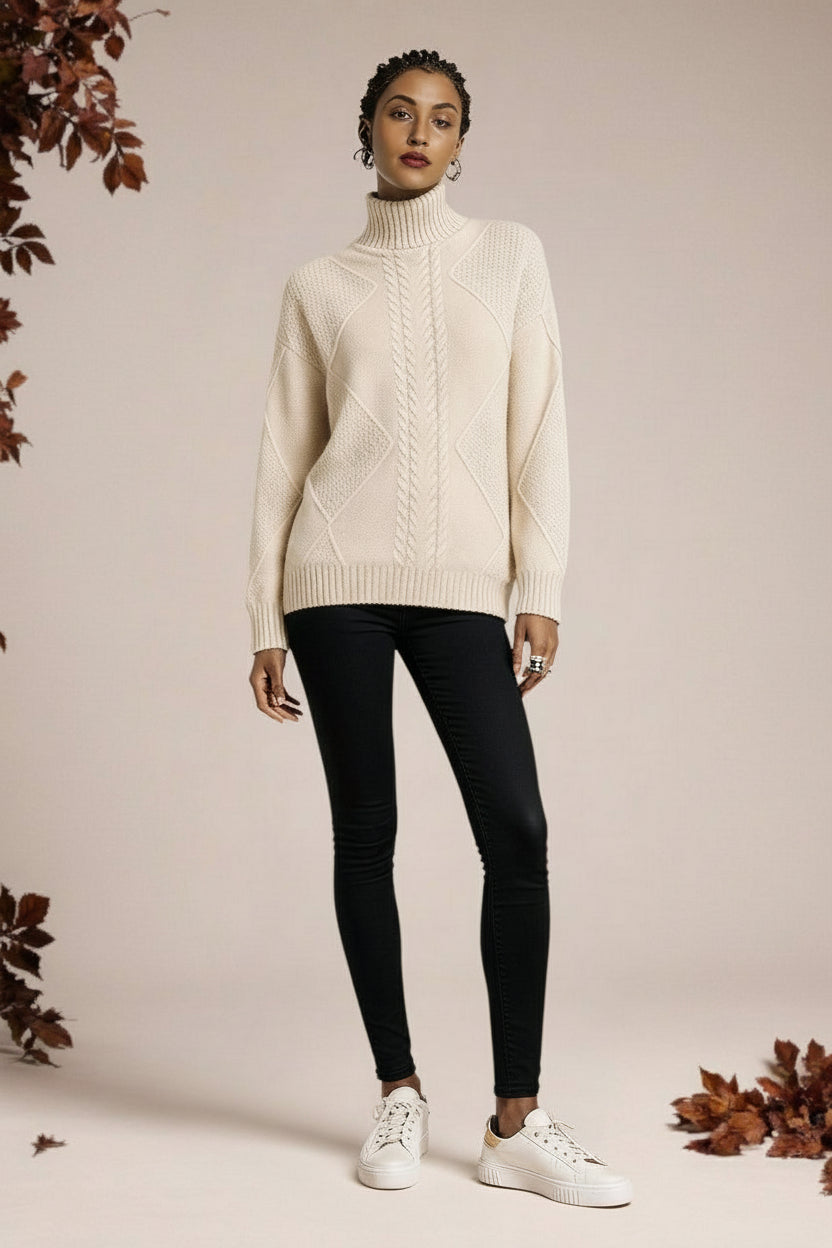 Luźny kaszmirowy sweter z wysokim kołnierzem