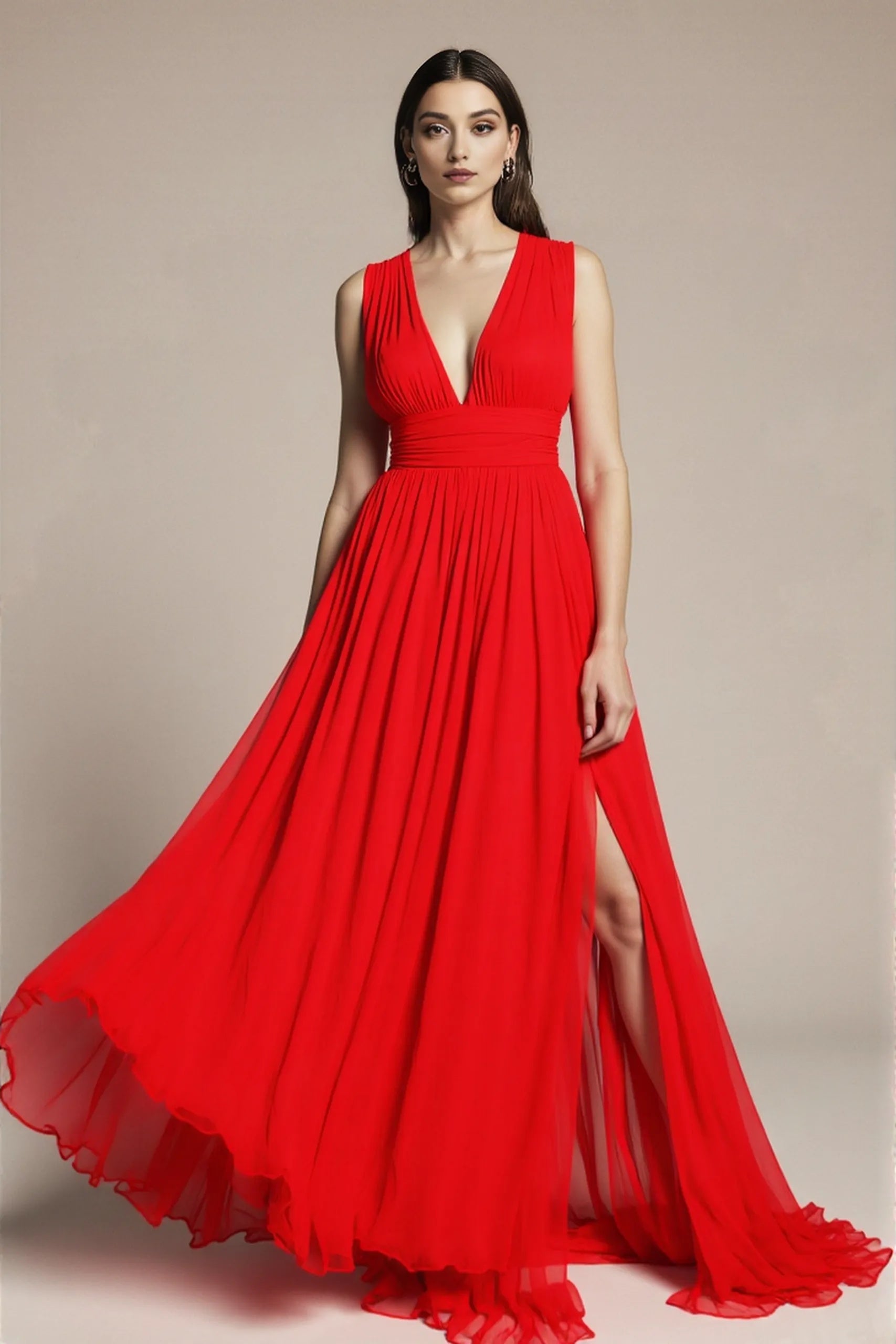 Wyjściowa sukienka MAXI z dekoltem w serek