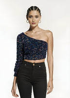 Cekinowy asymetryczny top na jedno ramię