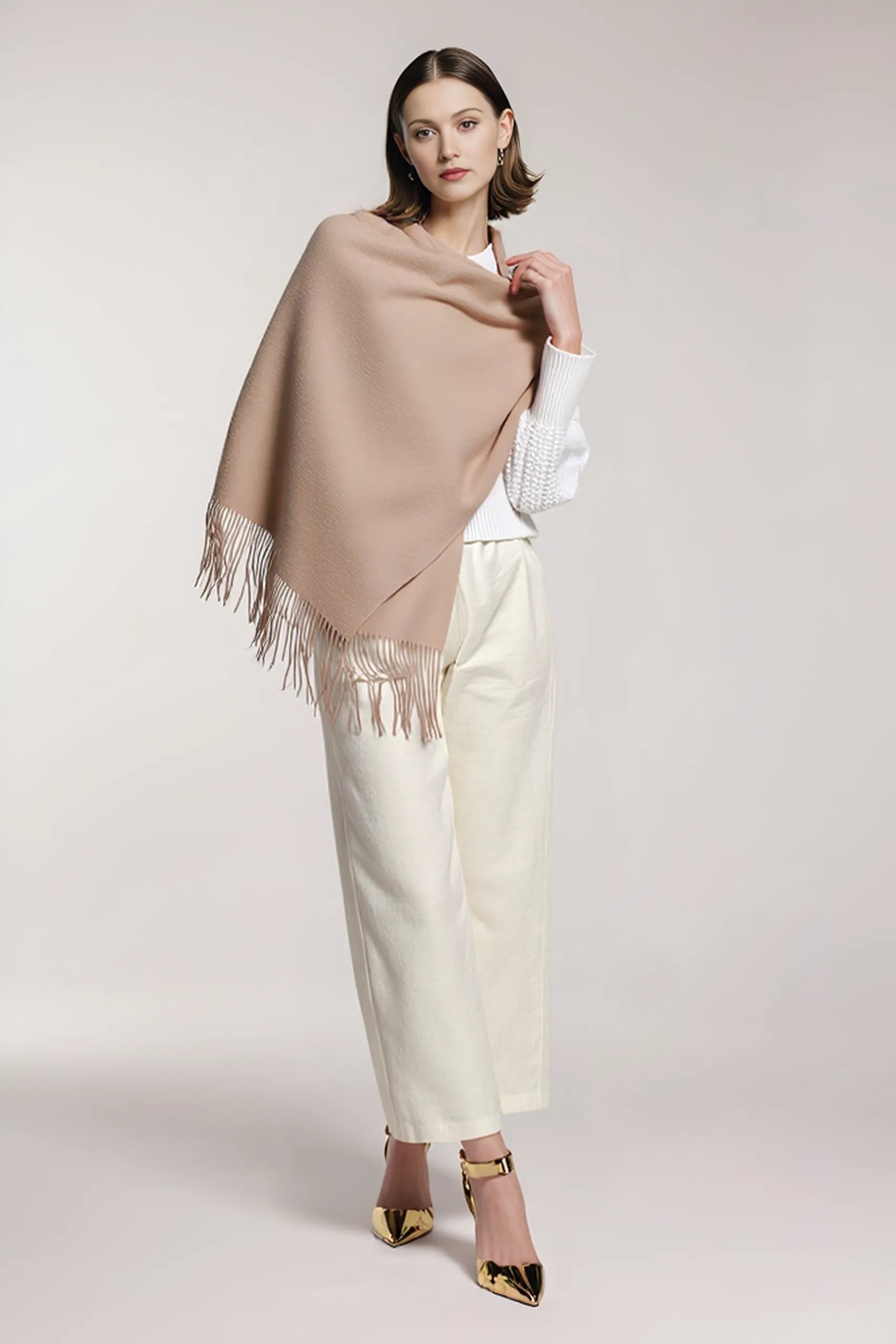 Jesienno-zimowy długi wełniany szal