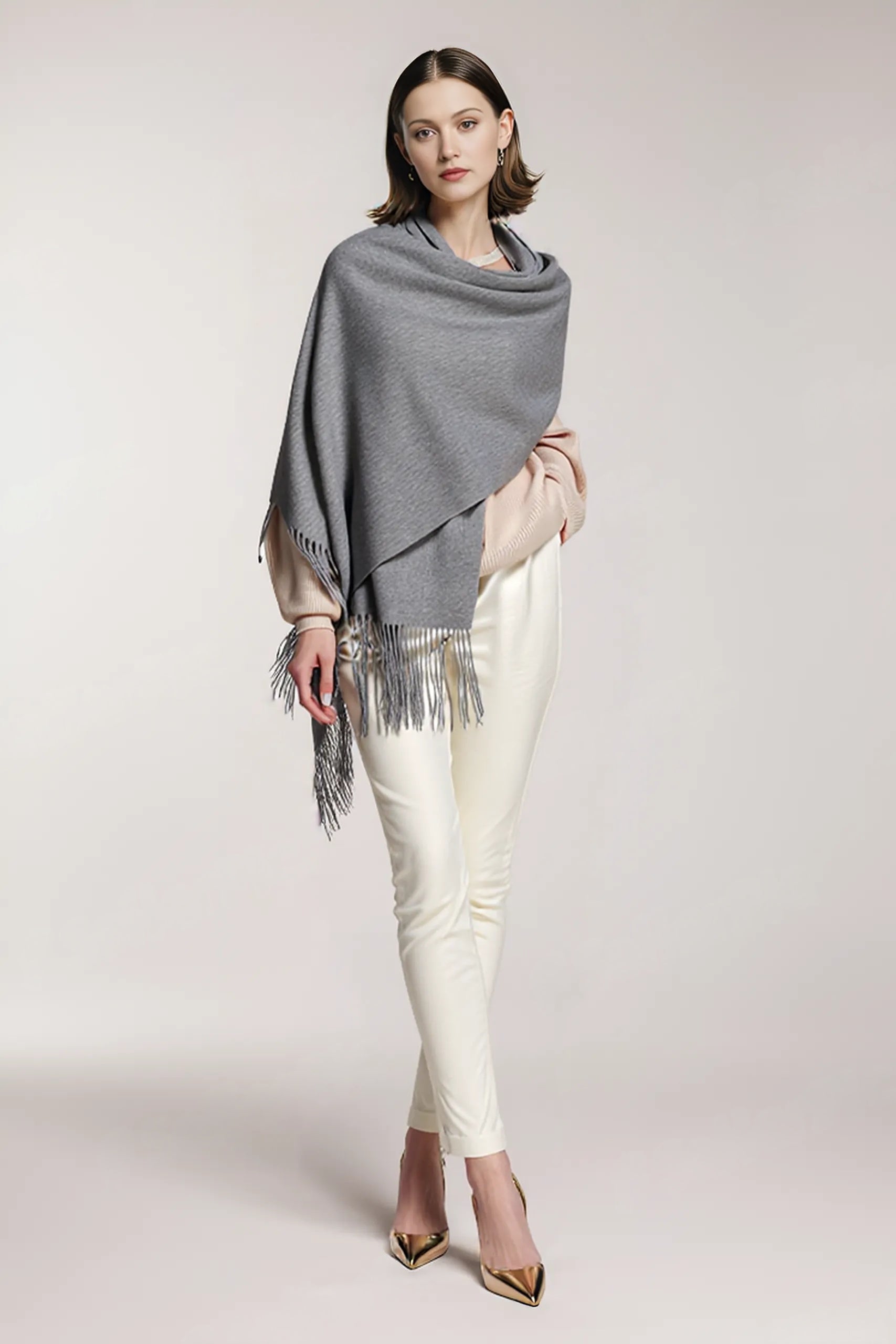 Jesienno-zimowy długi wełniany szal