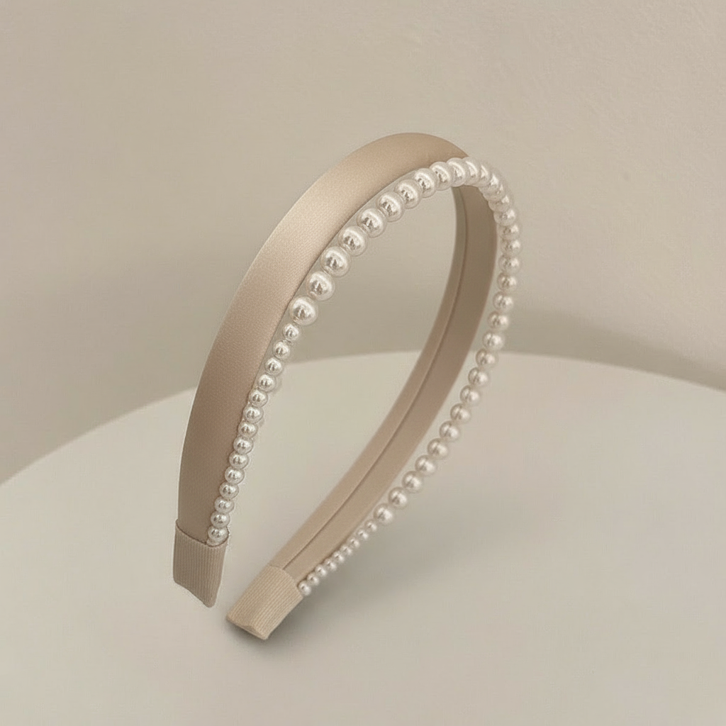 Opaska do włosów dwuwarstwowa perłowo-satynowa