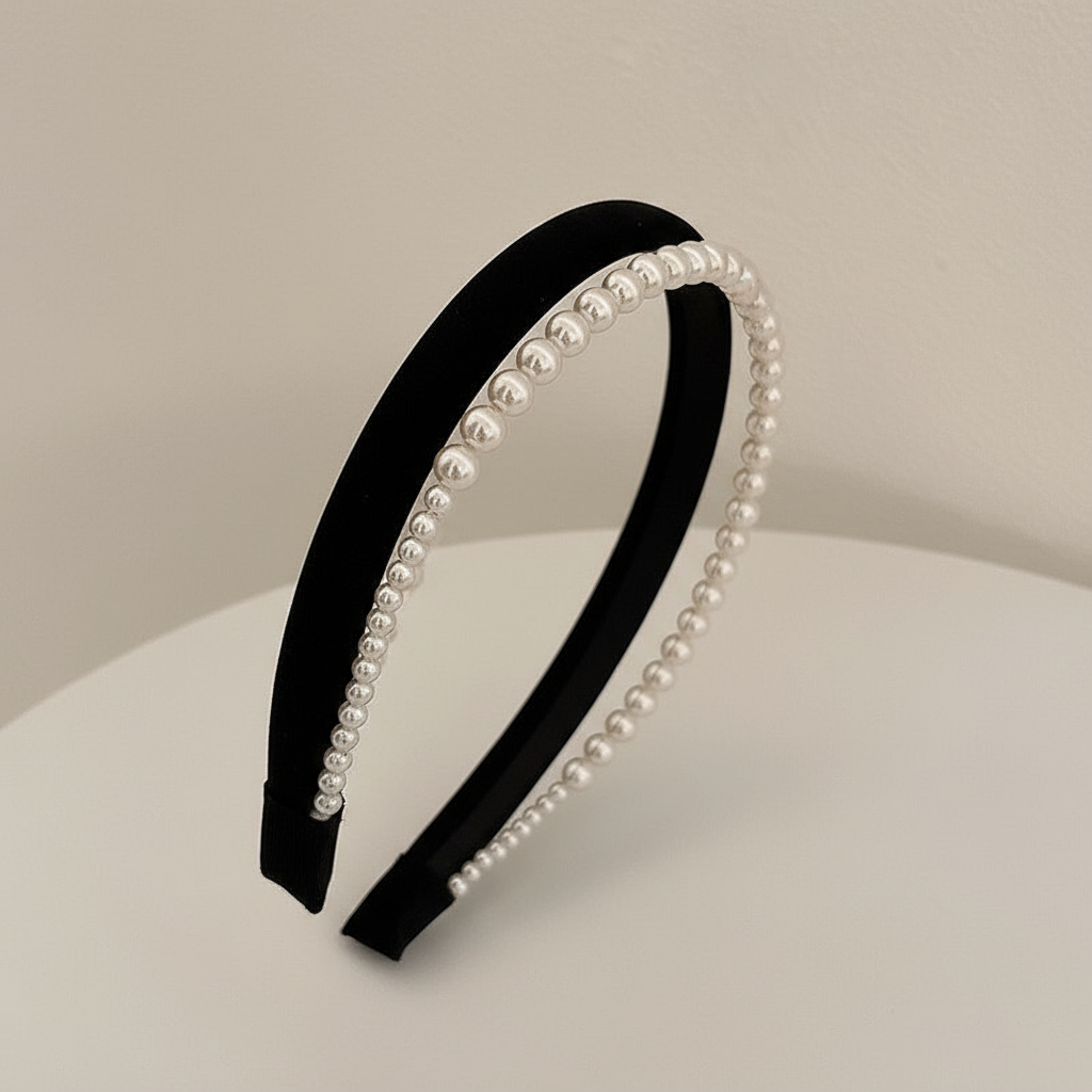 Opaska do włosów dwuwarstwowa perłowo-satynowa